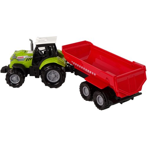 Zeleni traktor s velikom crvenom prikolicom slika 3