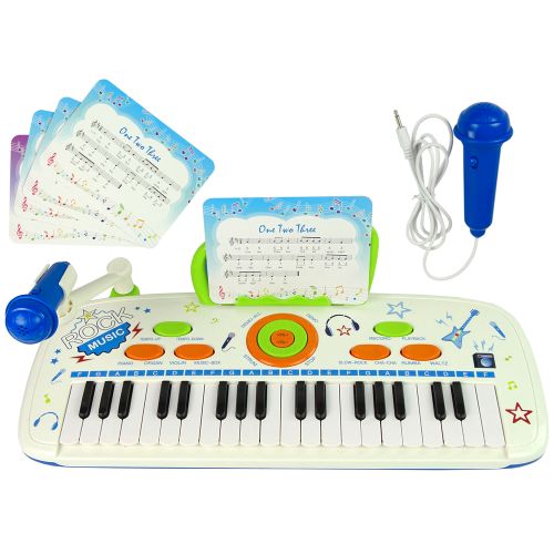 Dječji klavir na postolju "Piano for Kids" sa notama - plava slika 3