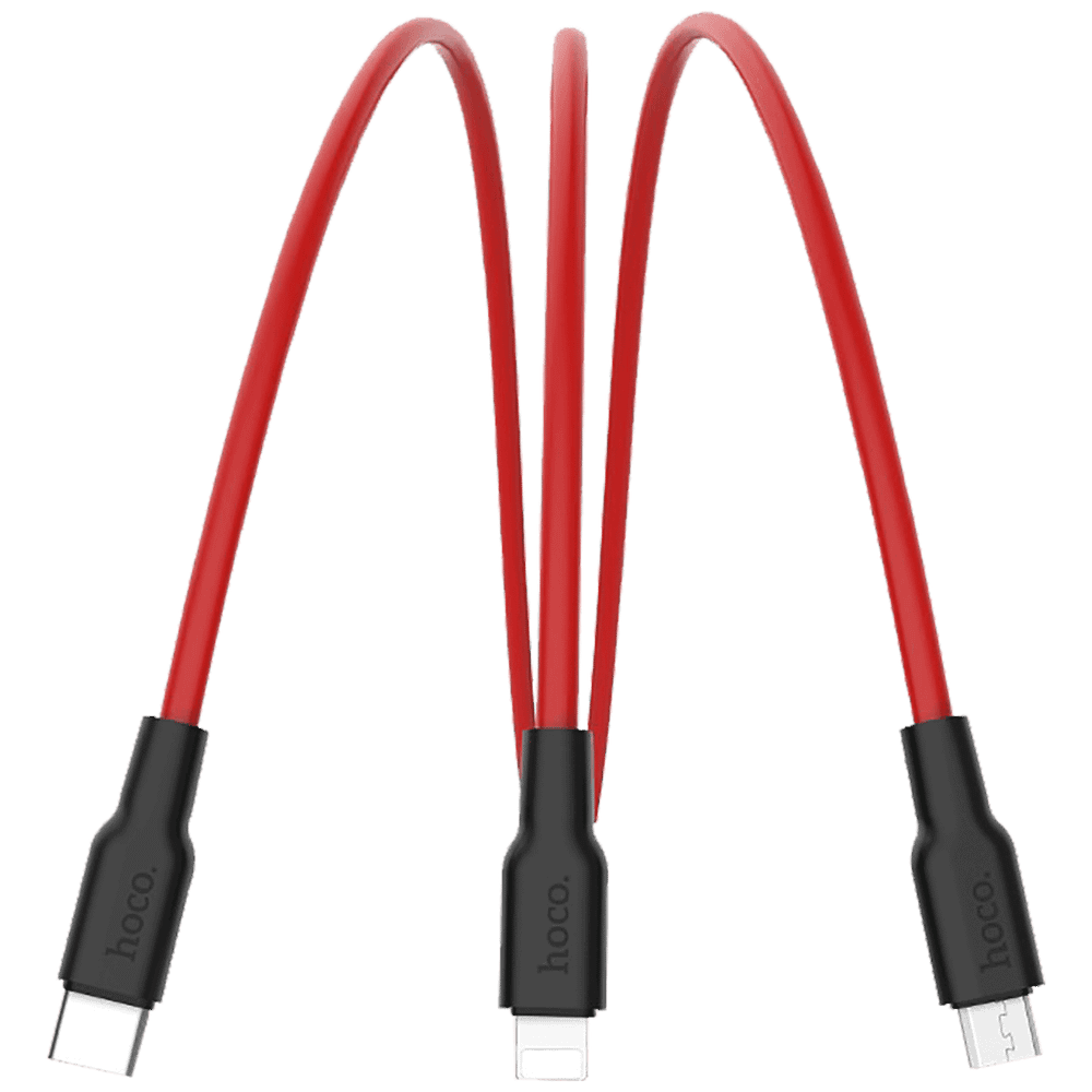 hoco. USB kabl, 3in1, microUSB, type C, Lightning, 1.2 met., 2 A - X21 Silicone 3in1, Black/Red slika 3