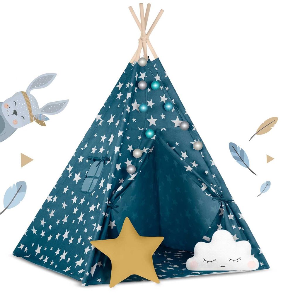 Teepee šator za djecu s nukido svjetlima - plavi slika 3