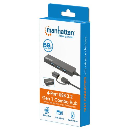 USB-C HUB 4port Manhattan 180863 3.2 G1+USB-C/5Gbps/Crni slika 2