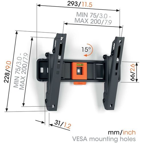 Vogels TVM1213, zidni nosač za ekrane od 19"-43", nagib do 15°, do 15kg slika 2
