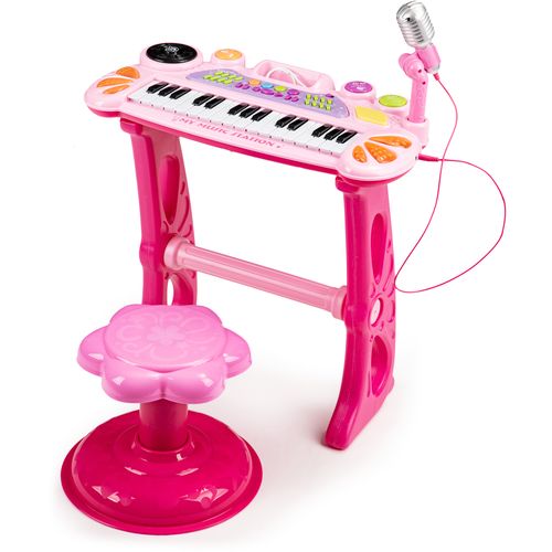 Dječje klavijature sa stolicom i mikrofonom roza slika 1