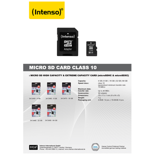 (Intenso) Micro SD Kartica 4GB Class 10 (SDHC &amp; SDXC) sa adapterom - SDHCmicro+ad-4GB/Class10 slika 3