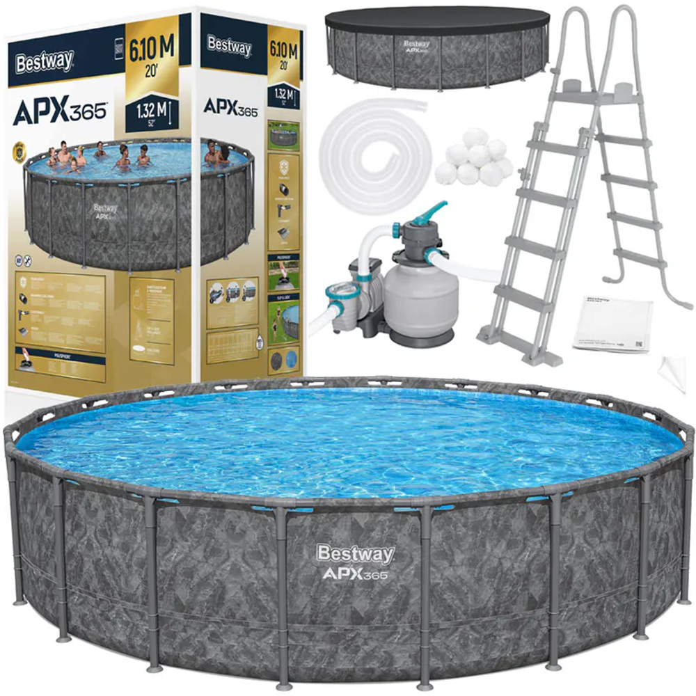 Bestway bazen s okvirom za sva godišnja doba 610x132cm APX365 s pumpnim ljestvama 561KE slika 1