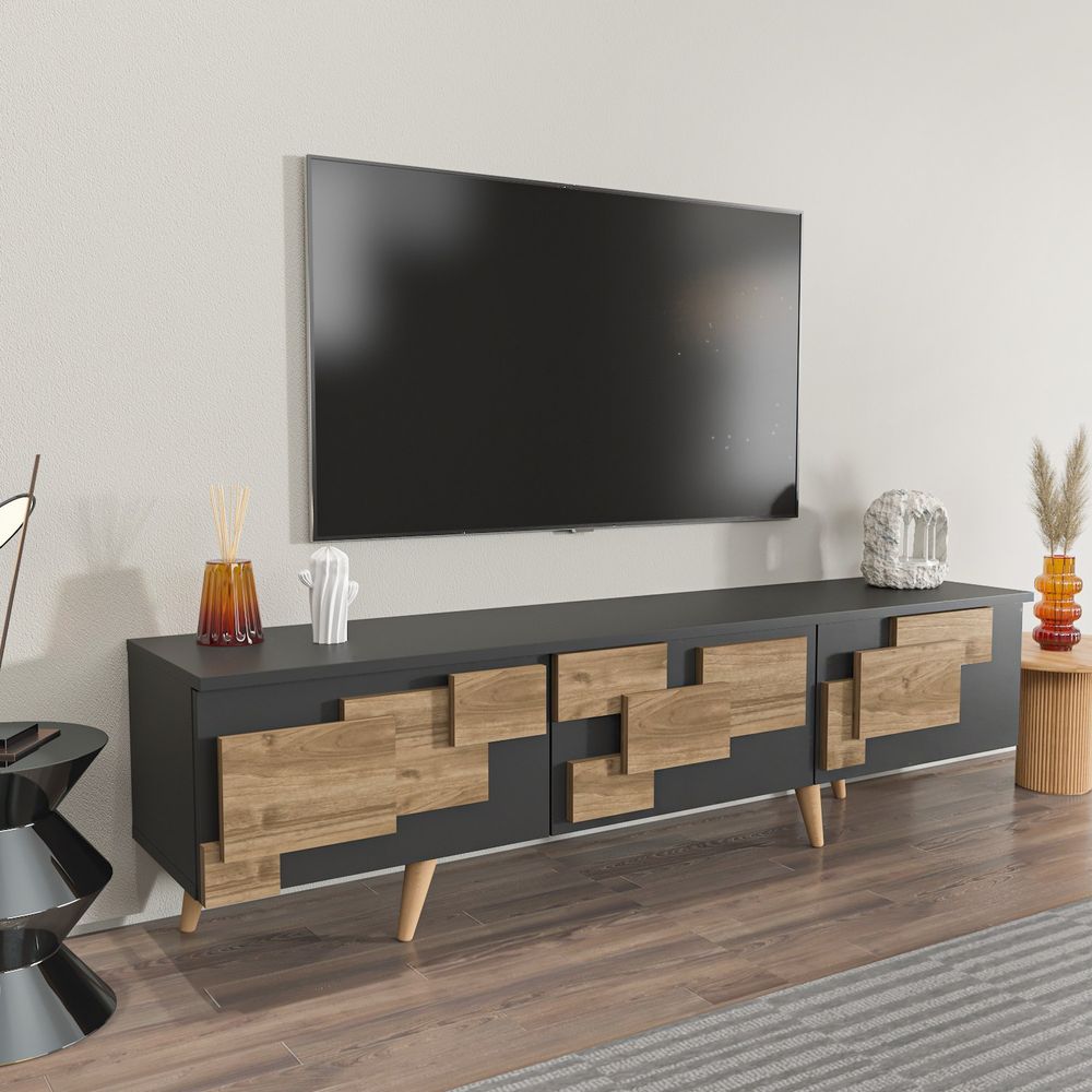 3D - TV Stalak u Antracitnoj i Orahovoj Boji slika 3