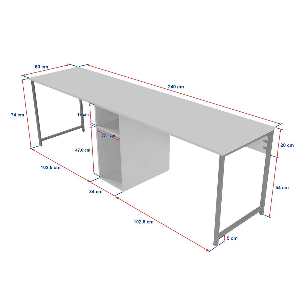 Twin Study Desk - Bijela i Zlatna slika 9