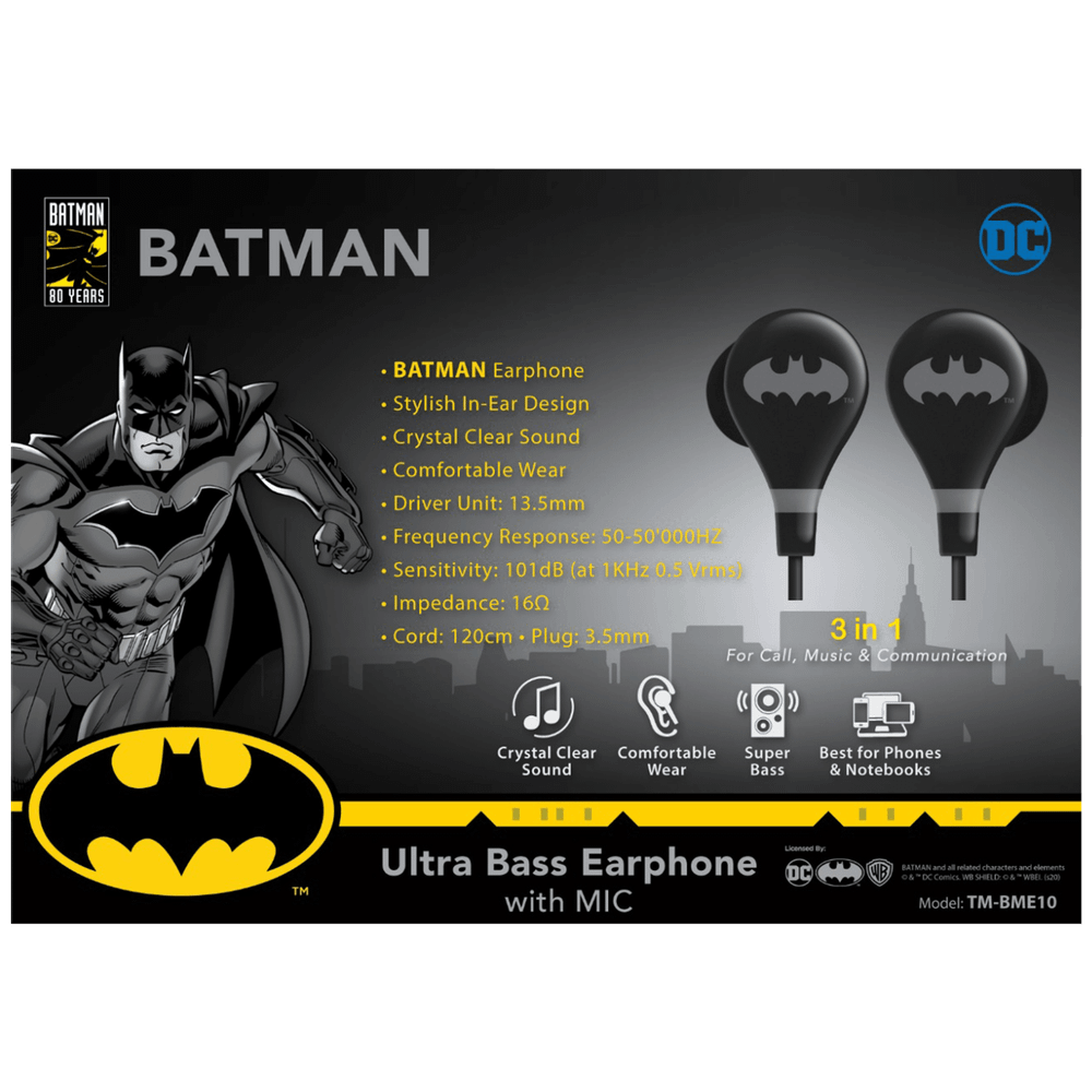 DC Slušalice sa mikrofonom, Batman, 3.5 mm - BATMAN Ultra Bass Earphone with Mic slika 6