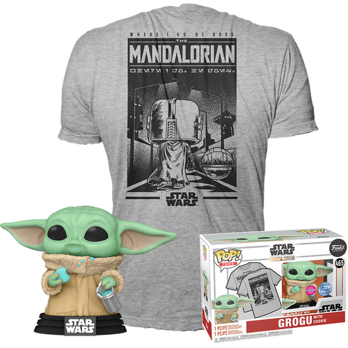 FUNKO POP & TEE: MANDO - GROGU W/COOKIE slika 1