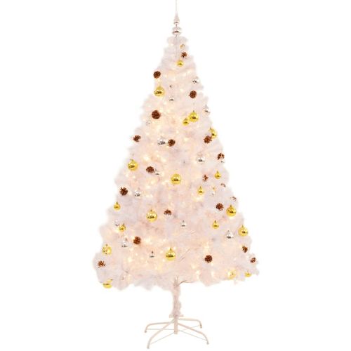 Umjetno božićno drvce s kuglicama i LED svjetlima bijelo 210 cm slika 11