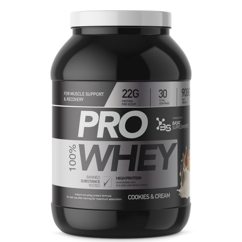 100% PRO WHEY 908GR BASIC SUPPLEMENTS -  Cookie's &amp; Cream slika 1