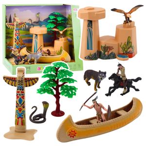 Set indijanskih figura, selo Indijanaca, totem za kajak