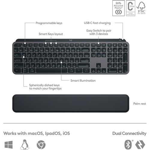 Logitech MX Keys S Plus Graphite, US slika 3