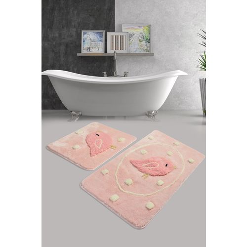 Birdie - Pink Multicolor Acrylic Bathmat Set (2 Pieces) slika 1