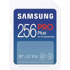 Samsung  MB-SD256S/EU SD Card 256GB, PRO Plus, SDXC, UHS-I U3 V30 Class 10, Read up to 180MB/s, Write up to 130 MB/s, for 4K and FullHD video recording