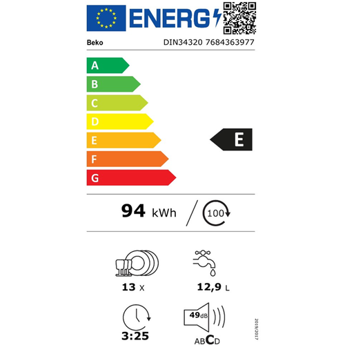 Beko DIN 34320 Ugradna mašina za pranje sudova, 13 kompleta, Širina 59.8 cm slika 6