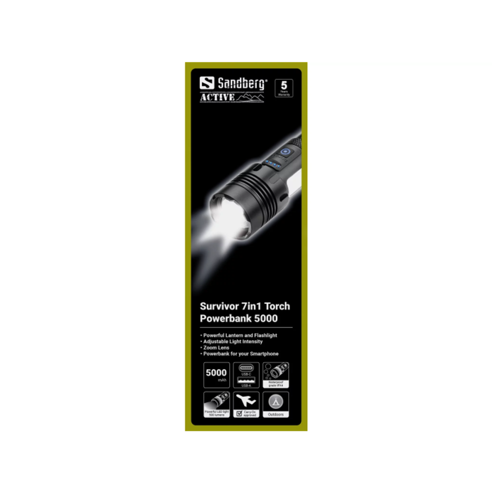 Sandberg Survivor 7-v-1 Torch Powerbank 5000 svjetiljka s prijenosnom baterijom slika 5