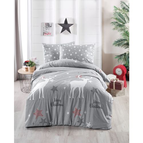 Set posteljine Merry Grey White Red Ranforce za jedan krevet slika 1