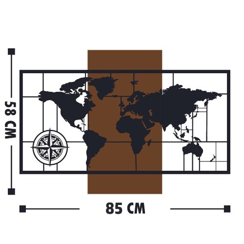 Wallity Zidna dekoracija COMPASS, World Map With Compass slika 3