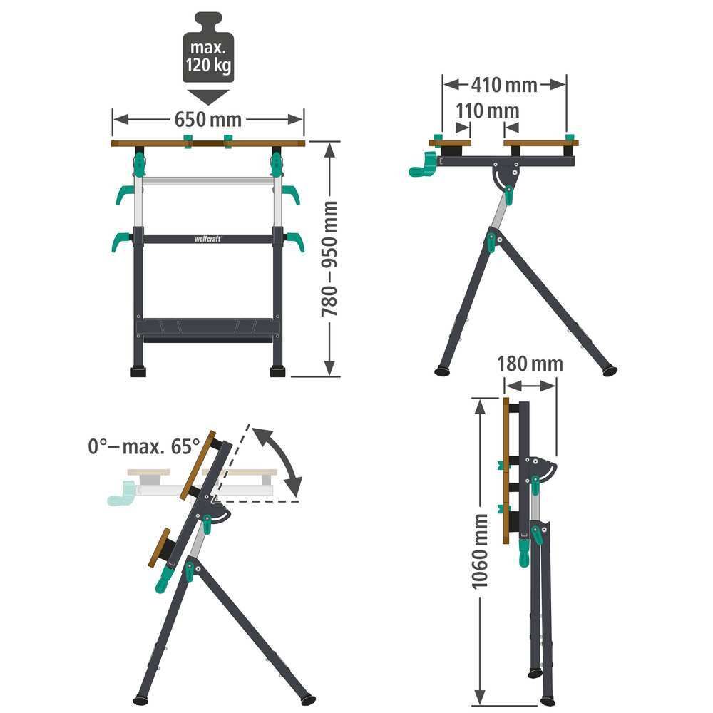 Wolfcraft Stol Radni i Stezni Master 650 Ergo / 650 x 720 x 950 mm - 6870000 slika 13