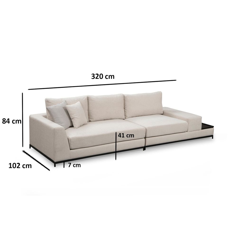 Sofa sa Bočnim Stolom - Bež, 4-Sjedala slika 12
