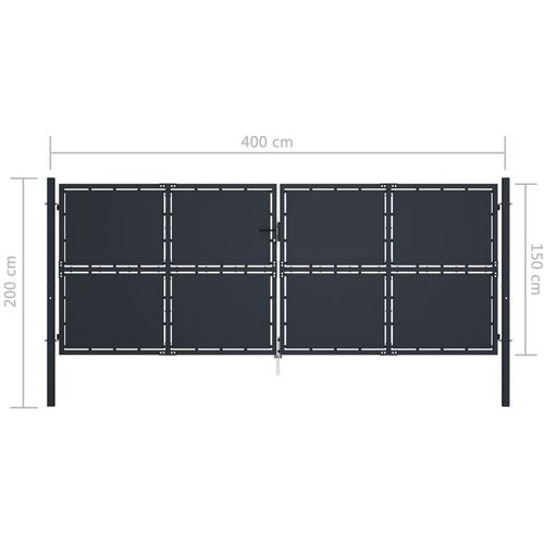 Vrtna vrata čelična 400 x 150 cm antracit slika 10