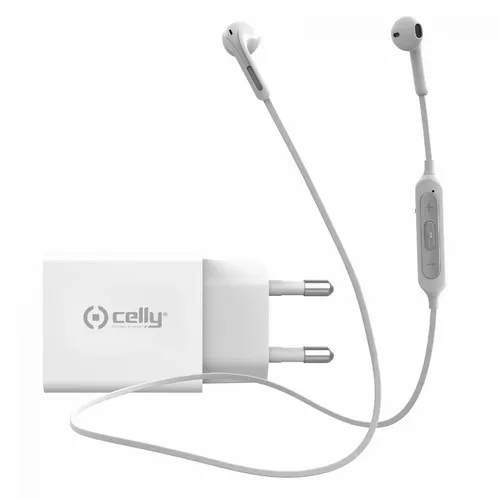 Celly punjač 18W USB-C + bluetooth slušalice bela slika 1