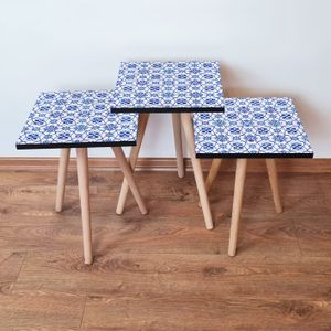 Nesting Table Set (3 komada) - Plava i Bijela