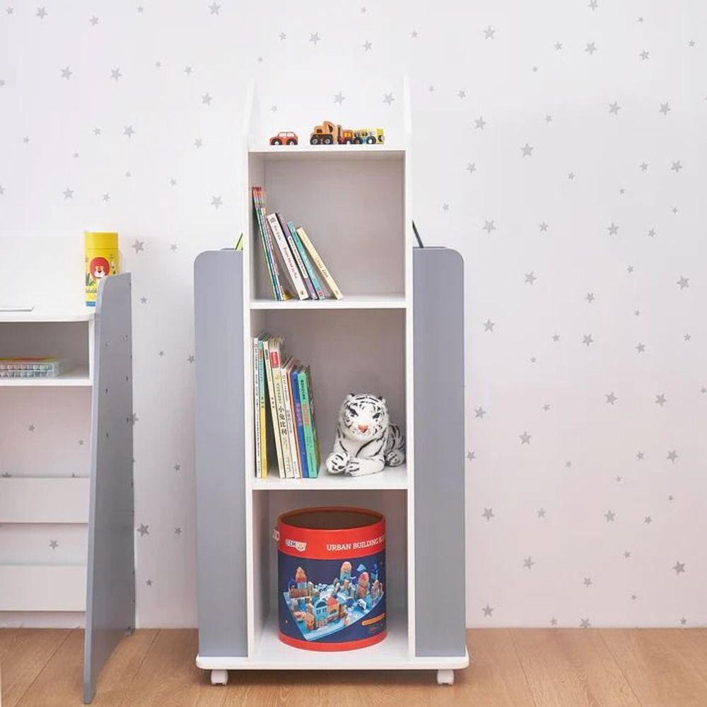 Kinder Home Dječija polica sa rotirajućim točkićima Rocket, Bijela/Siva slika 10