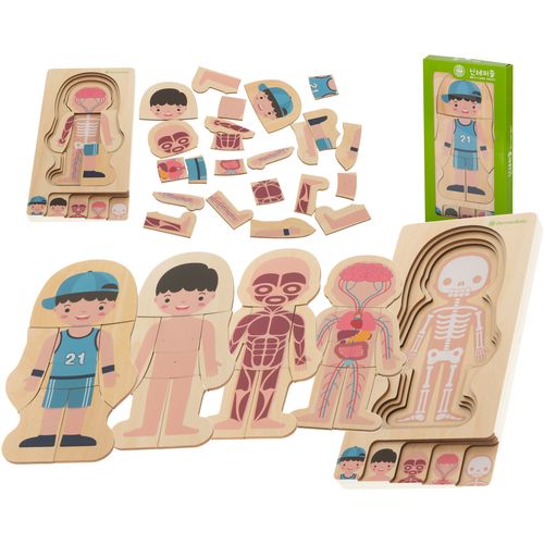 Montessori drvena slojevita slagalica za izgradnju tijela dječak slika 1