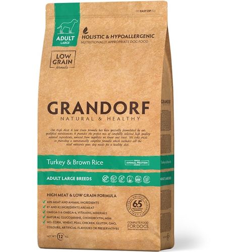 Grandorf Dog Adult Large Breeds Ćuretina & Smeđi Pirinač, hrana za pse 3kg slika 1