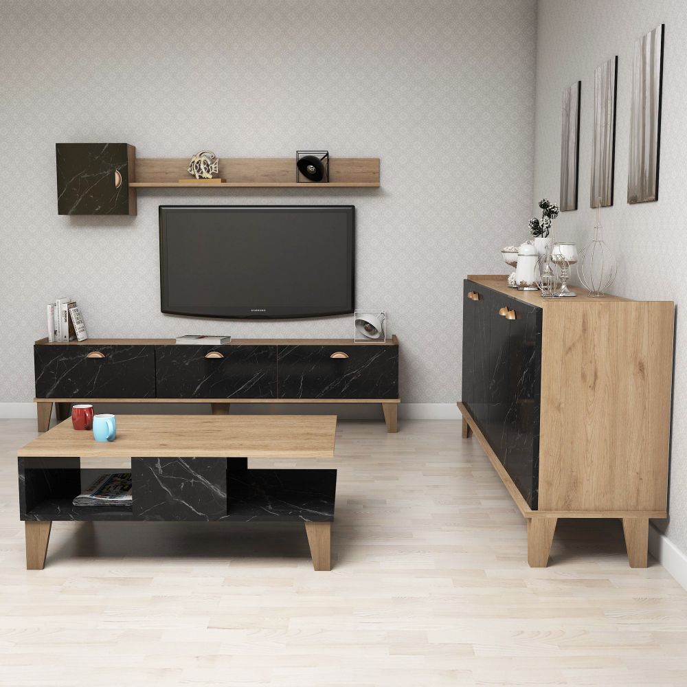 Set Namještaja za Dnevni Boravak Sumer 2 Oak s Mramornim Detaljima slika 2