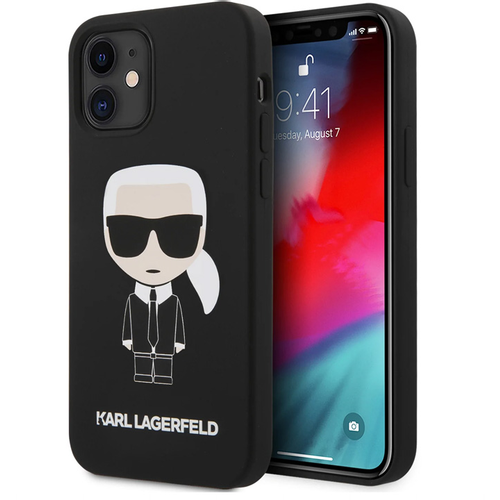 Maska Karl Lagerfeld Hc Silicone Full Body Ikonic za iPhone 12 mini 5.4 crna (KLHCP12SSLFKBK) slika 1