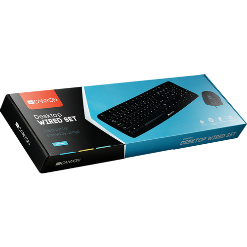 CANYON USB standard KB, water resistant AD layout bundle with optical 3D wired mice 1000DPI black slika 3