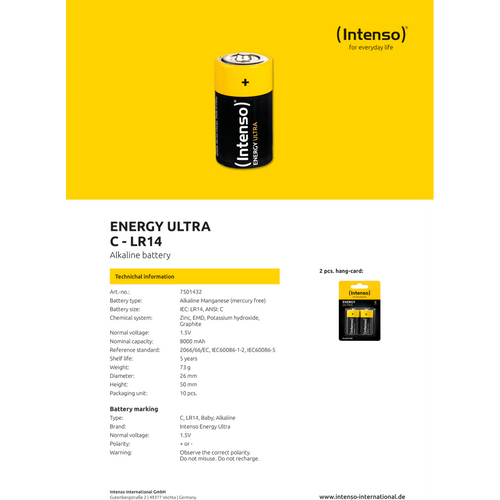 (Intenso) Baterija alkalna, LR14 / C, 1,5 V, blister 2 kom slika 4