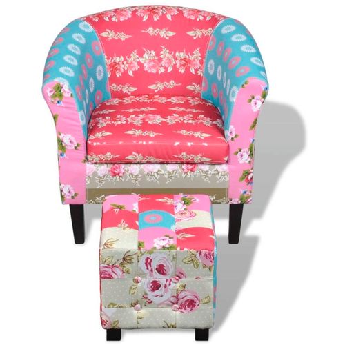 Fotelja od tkanine s osloncem za noge patchwork dizajn slika 11