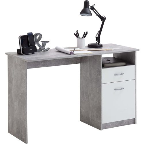 FMD radni stol s 1 ladicom 123 x 50 x 76,5 cm boja betona i bijela slika 1