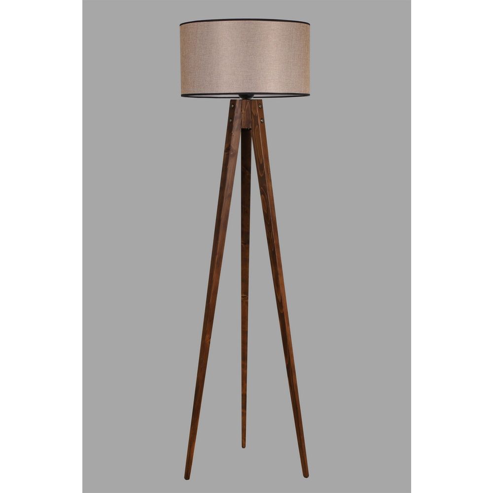 Tripod Ceviz Lambader Silindir Koyu Hasır Abajurlu slika 3
