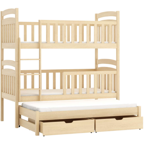 Drveni dječji krevet na kat Anatol s tri kreveta i ladicom - svijetlo drvo - 180*80 cm slika 2