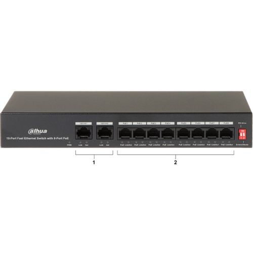 Dahua POE switch PFS3010-8ET-65 10/100 RJ45 ports, POE 8 kanala, UPLINK 2xGbit slika 2
