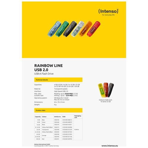 (Intenso) USB Flash drive 32GB Hi-Speed USB 2.0,Rainbow Line, 3 kom - USB2.0-32GB/Rainbow, 3 kom slika 4