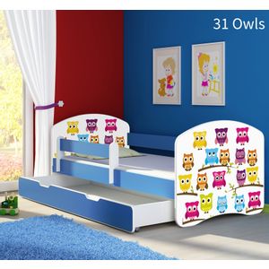 Dječji krevet ACMA s motivom, bočna plava + ladica 180x80 cm 31-owls