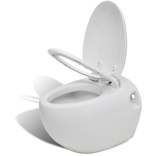 Zidna jajolika toaletna školjka s ugradbenim vodokotlićem bijela slika 15
