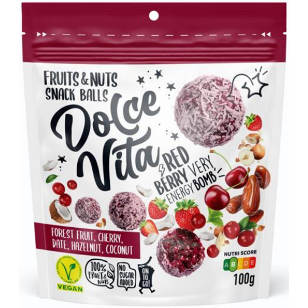 Dolce Vita Fruits & Nuts Snack Balls Red Very Berry 100g slika 1