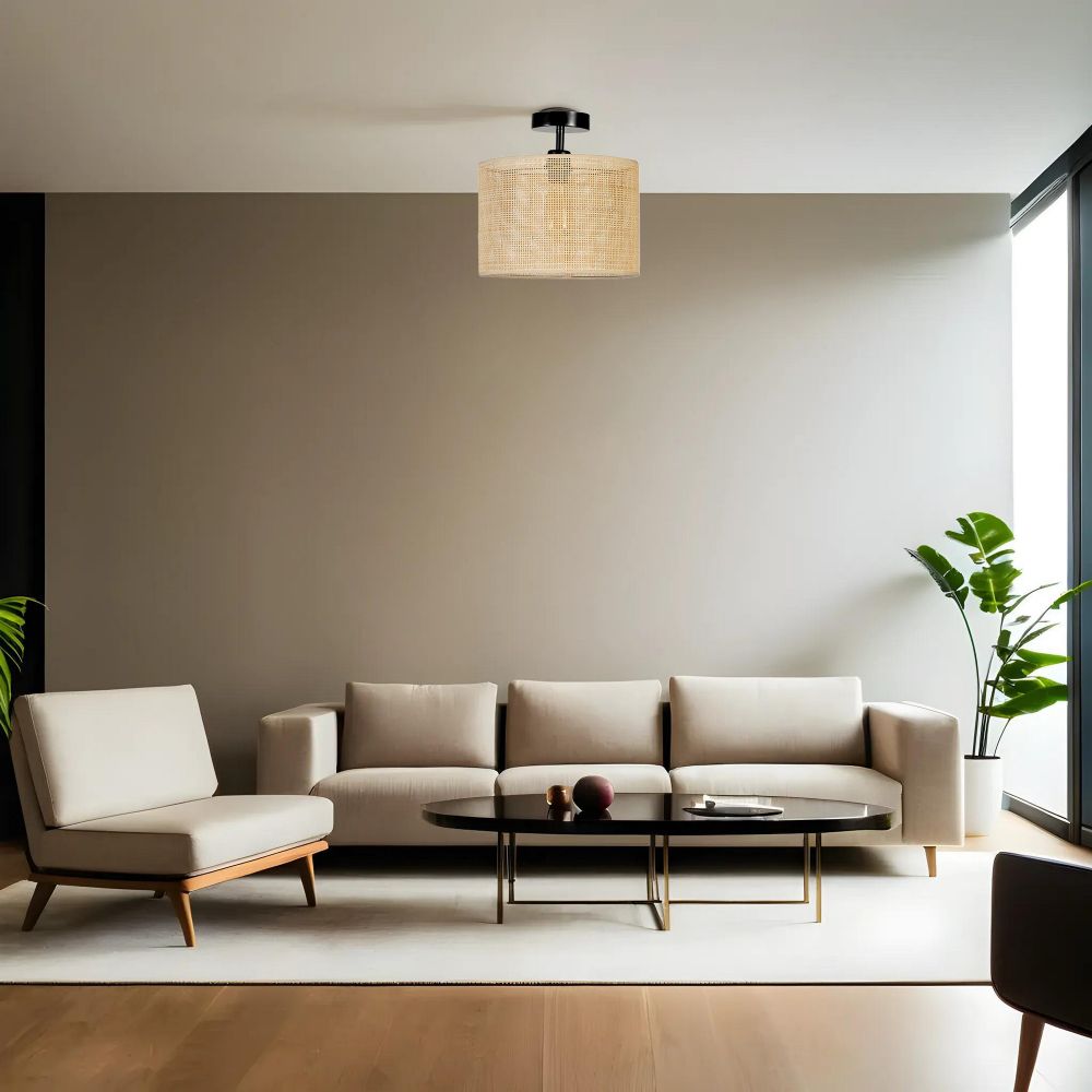 Plafonjera Avize sa Örgülü Rattan Abajurima u GoldBlackBeige Boji slika 1