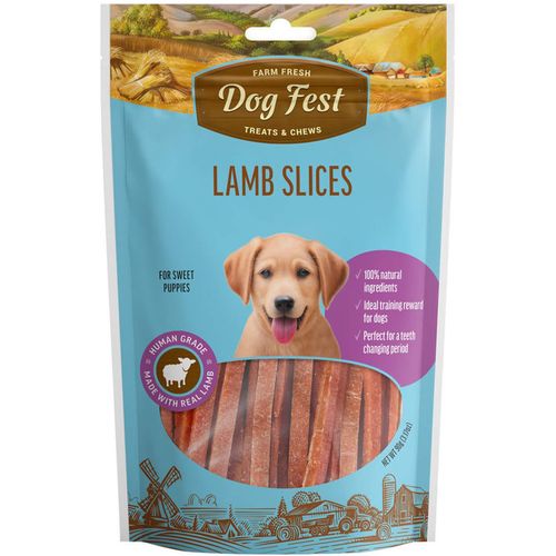 Dog Fest Lamb Slices, poslastica za štence, trakice od janjetine, 90 g slika 1