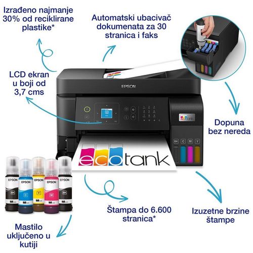 Epson C11CK57403 L5590 EcoTank, print-scan-copy-fax, Color, A4, 4800X1200, LAN, Wi-Fi, ADF, LCD, Duplex slika 3