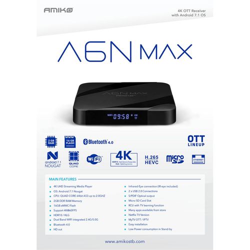 Amiko Prijemnik IPTV@Android, Stalker, Netflix TV, 2/16GB, 4K,WiFi - A6N MAX slika 5