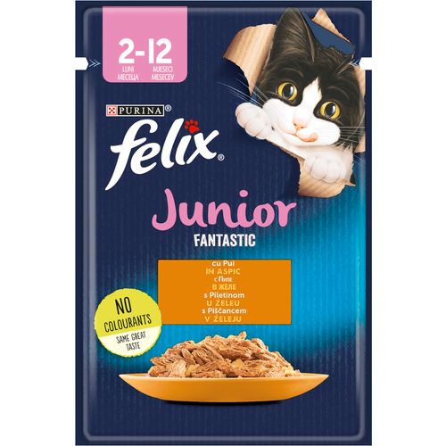 FELIX Fantastic Junior, potpuna hrana za kućne ljubimce, za mačiće, mokra hrana s piletinom u želeu, 85g slika 1