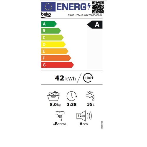 Beko B5WFU78418WB Veš mašina, 8 kg, 1400 rpm, ProSmart™ Inverter, AquaTech™, SteamCure™, Dubina 55 cm slika 6